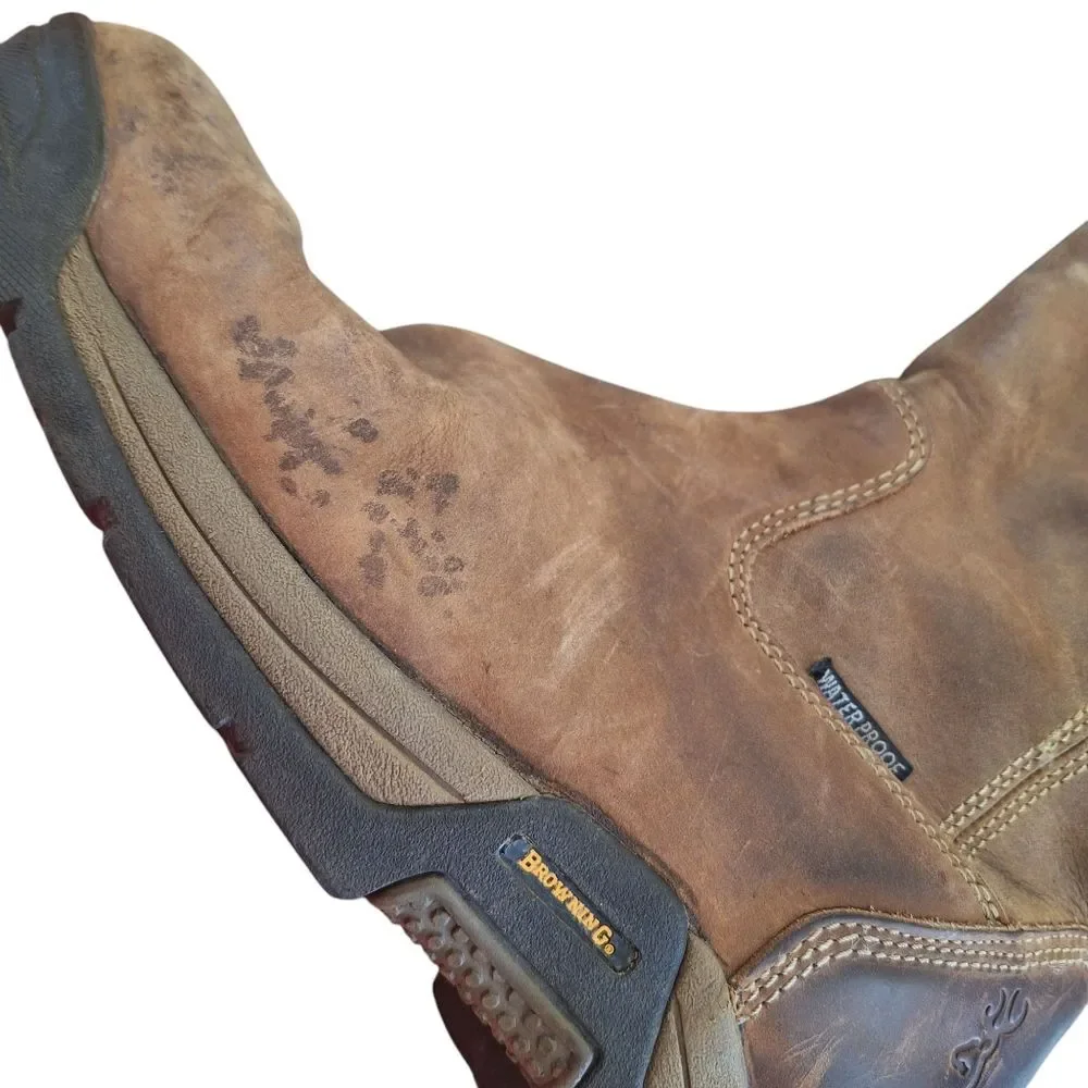 Browning Waterproof Leather Work Boot Men 9.5 WIDE #BR9105 Ranch Hunting Comfort